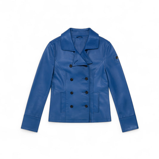 Azure Peacoat Leather Jacket