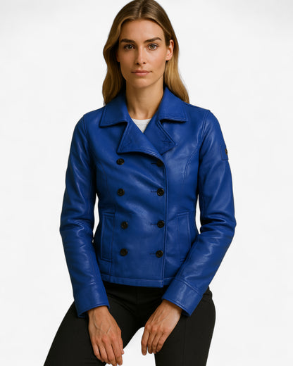 Azure Peacoat Leather Jacket