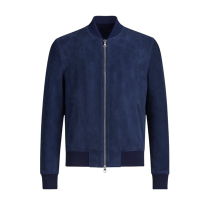 Navy Suede Bomber Jacket